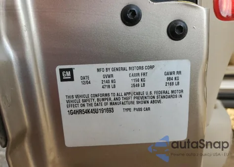 2005 Buick Lesabre Limited из США, поврежденный, VIN 1G4HR54K45U191693